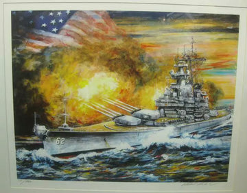 Battleship Kamil Kubik – The USS New Jersey In Action Art Painting Poster (Signed)
