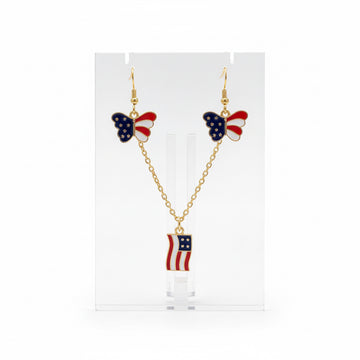 Gold Stainless Steel Butterfly & American Flag Jewelry Set