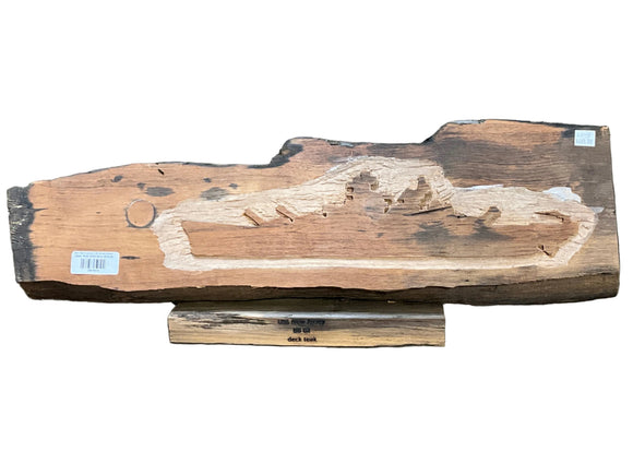 WW II Teak Sculpture ( 2.4ft ) Carved Battleship Silhouette
