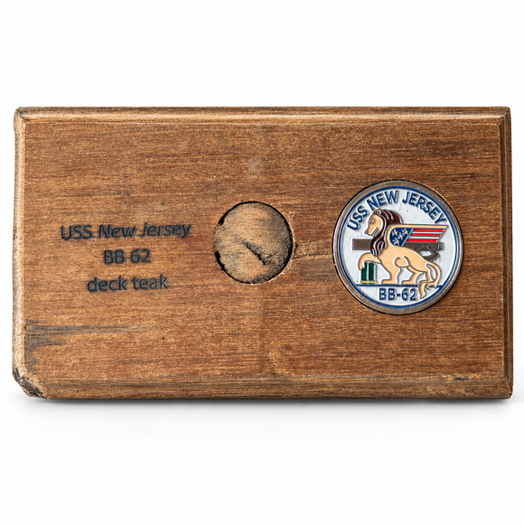 USS New Jersey BB-62 Deck Teak Plaque with Medallion