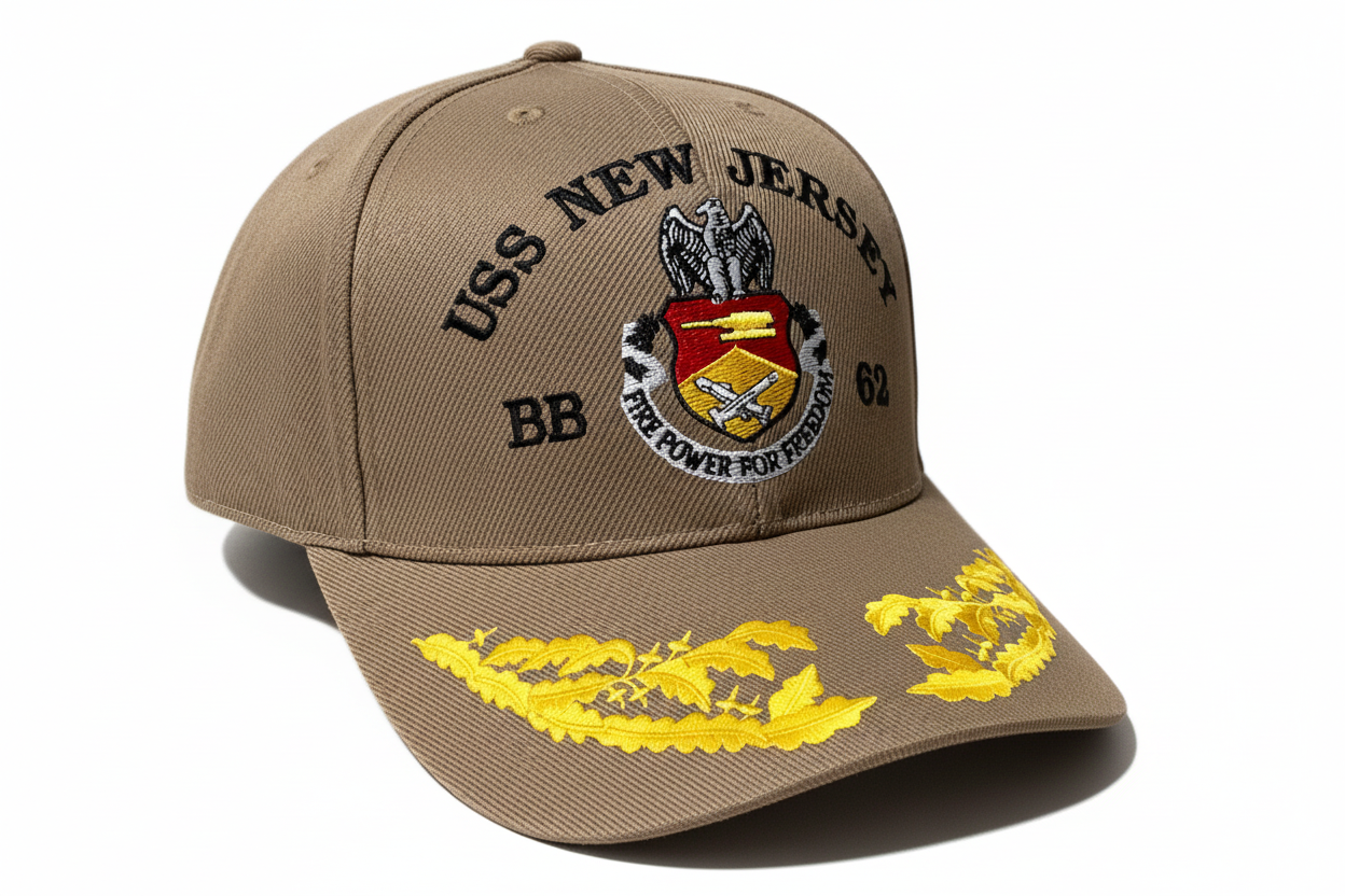 USS New Jersey Firepower for Freedom - Coyote Brown Cap (w/ Double Scr ...