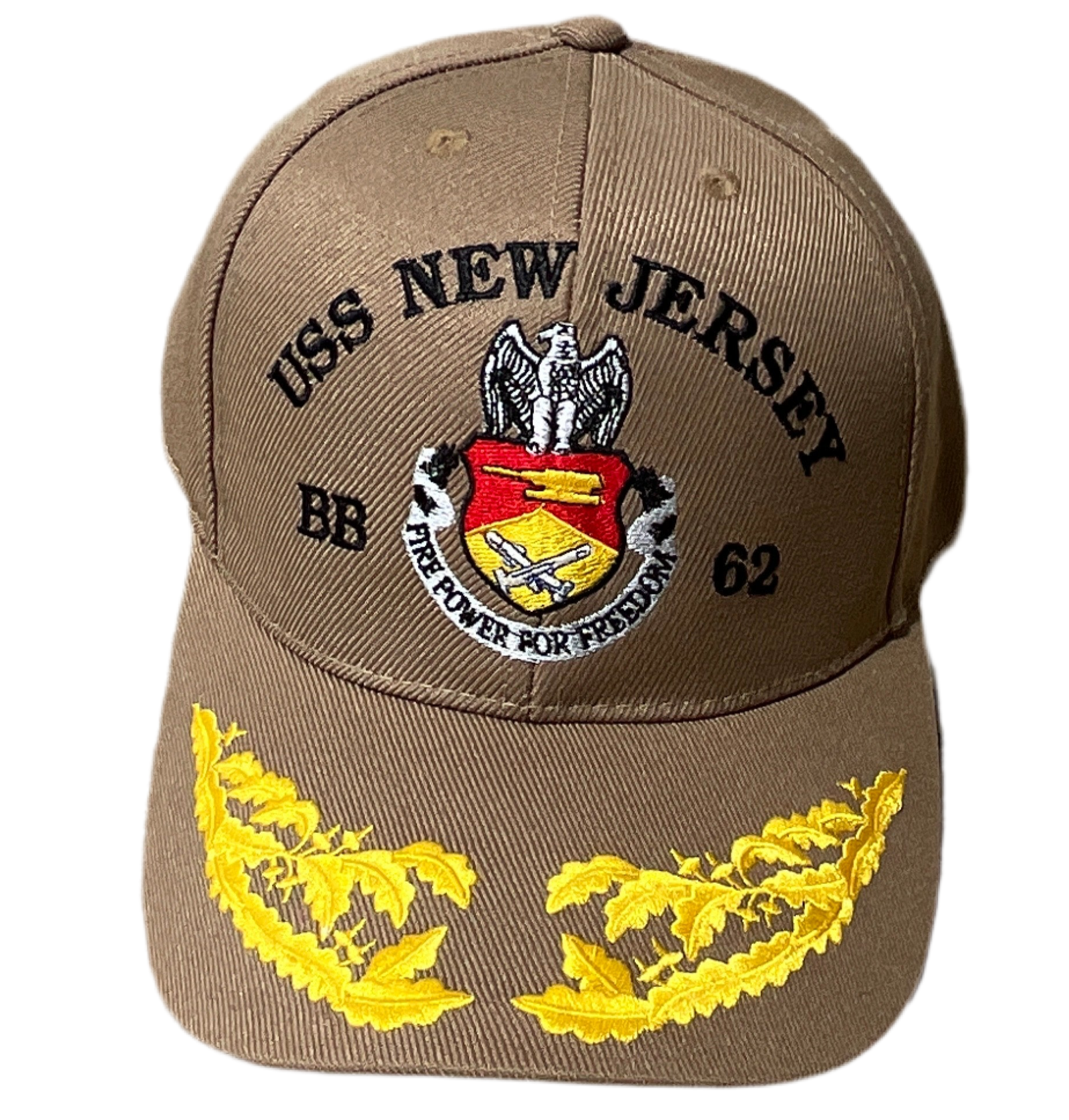 USS New Jersey Firepower for Freedom - Coyote Brown Cap (w/ Double Scrambled Eggs)