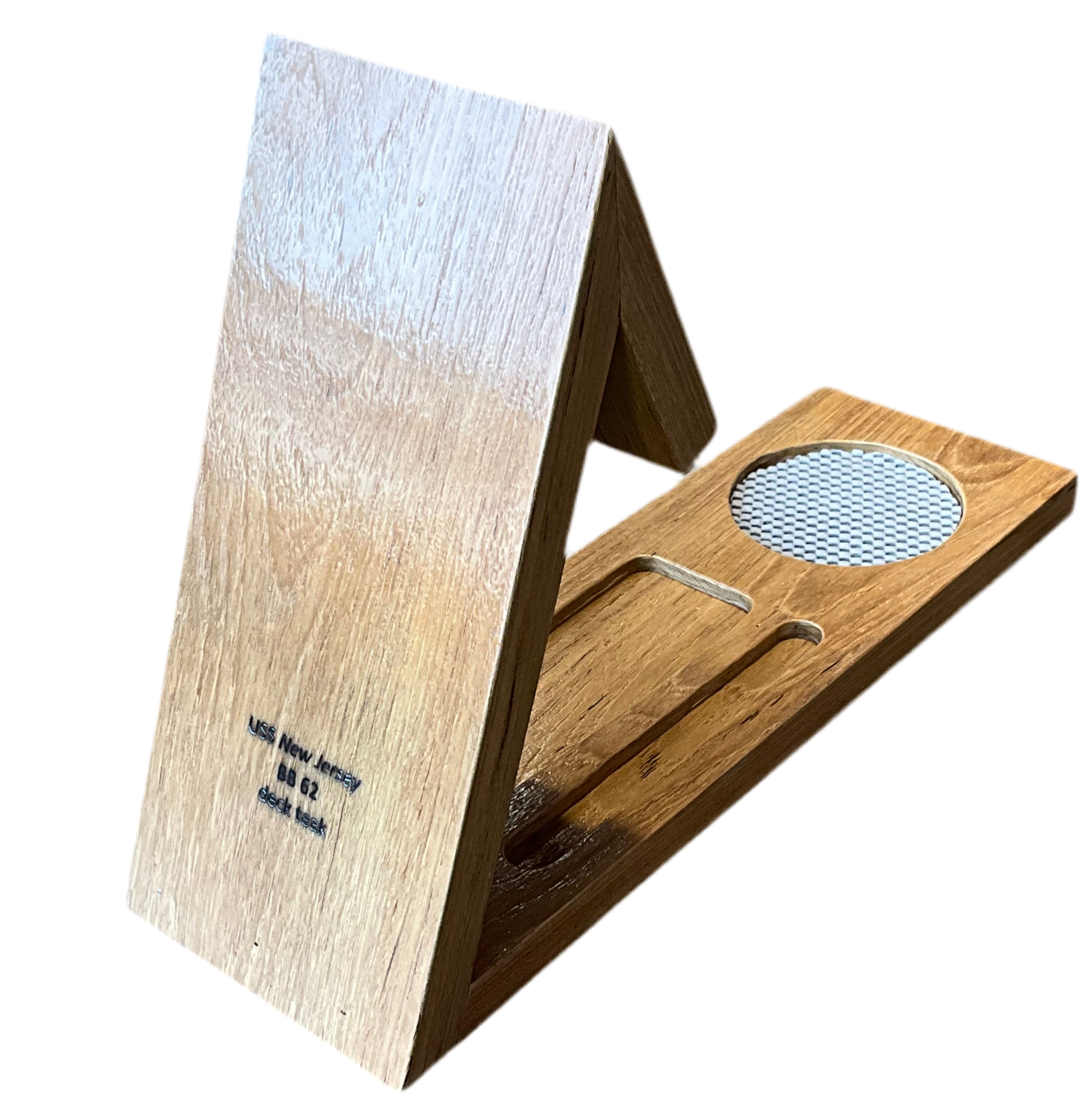 Battleship Teak Desk Organizer & Tumbler Stand
