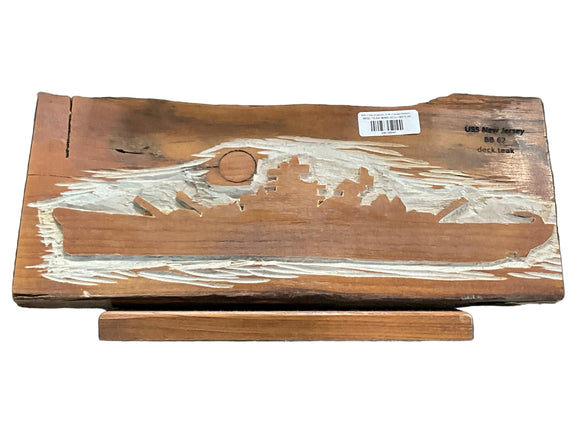 WW II Teak Sculpture ( 2.4ft ) Carved Battleship Silhouette