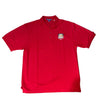 Red polo shirt with a logo on a white background