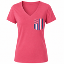 Battleship New Jersey America250 Flag Silhouette Women's V-Neck T-Shirt – Coral Pink-2