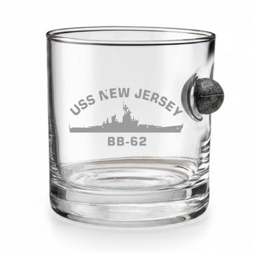 Clear glass with 'USS New Jersey' and BB-62 etching on a white background