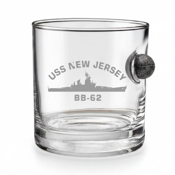 Clear glass with 'USS New Jersey' and BB-62 etching on a white background