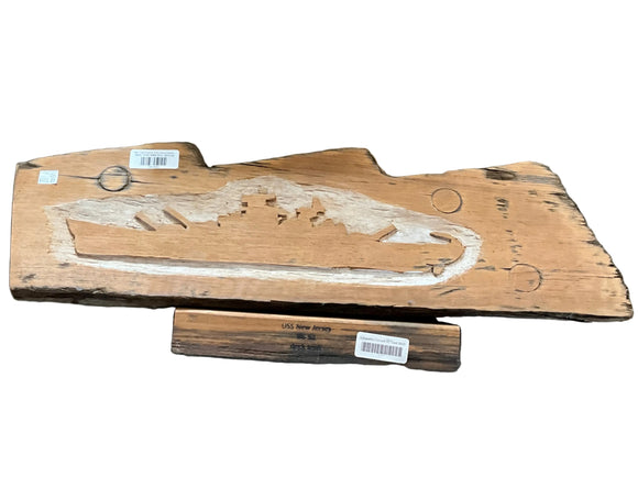 WW II Teak Sculpture ( 2.4ft ) Carved Battleship Silhouette