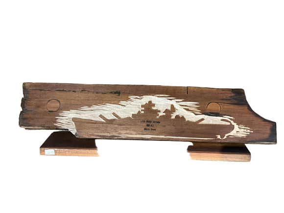 WW II Teak Sculpture ( 2.4ft ) Carved Battleship Silhouette