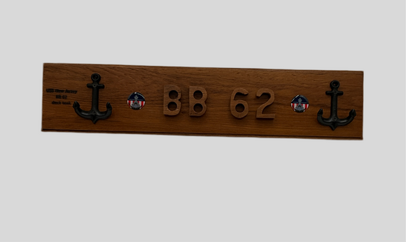 Battleship New Jersey BB-62 Modern Teak with Two Anchor Hooks