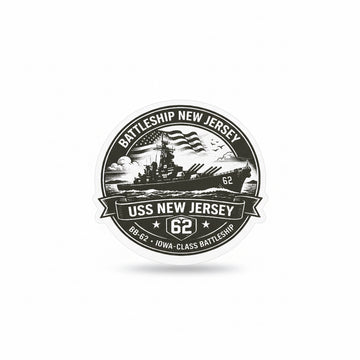 USS New Jersey BB-62 Battleship Vintage Monochrome Emblem Sticker