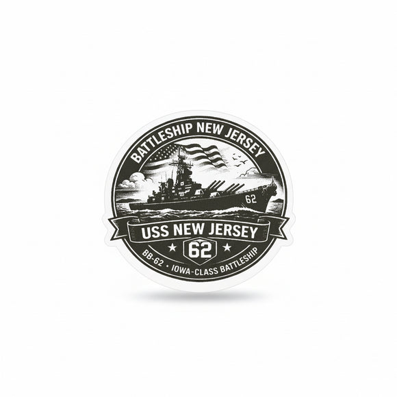 USS New Jersey BB-62 Battleship Vintage Monochrome Emblem Sticker