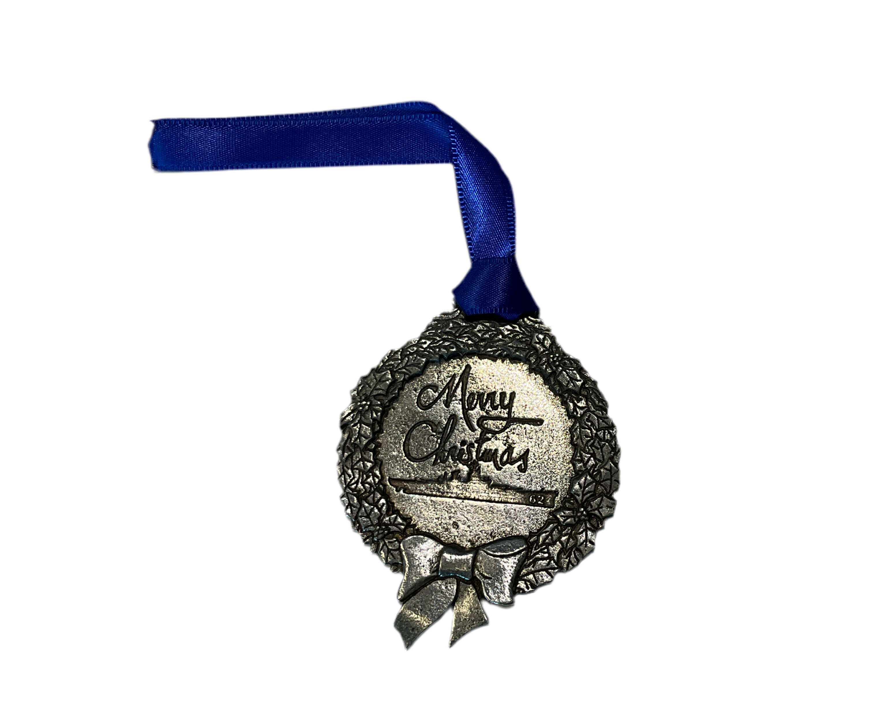 Pewter Ornament w Blue Ribbon