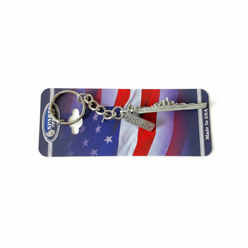 USS New Jersey Battleship Pewter Keychain – Made in USA – Battleship Silhouette w/ Charm - 0
