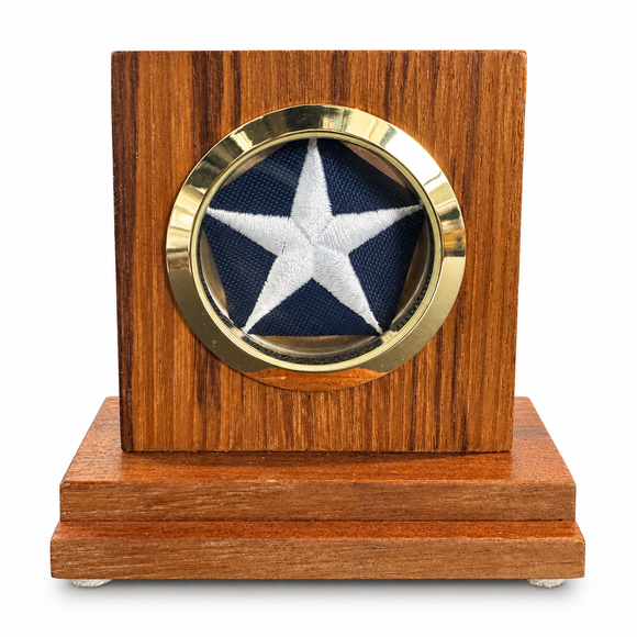 Square Battleship New Jersey BB-62 Modern Mini Teak Display With Gold Circle Star