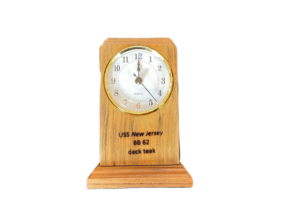 Handcrafted Battleship New Jersey Teak Desk Clock – Made from Original BB-62 Deck Teak