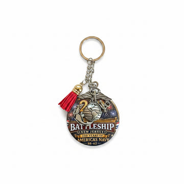 250 Years of America's Navy 2" Button Keychain x Mardet Pewter Battleship New Jersey BB-62