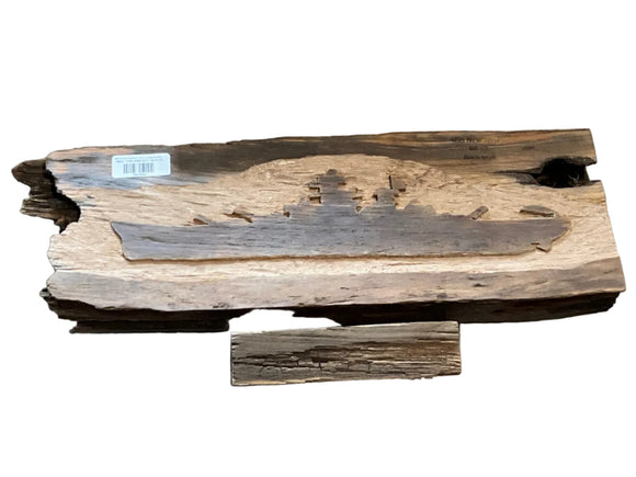 WW II Teak Sculpture ( 2.4ft ) Carved Battleship Silhouette