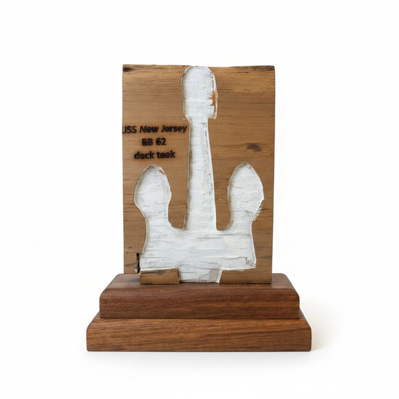 Authentic USS New Jersey Teakwood Anchor Display Sculpture – Handcrafted by our Volunteers (S)