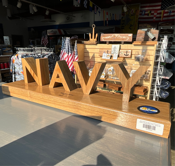 Hand Crafted Teak Navy Sign w/ Battleship Coin