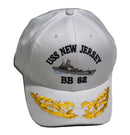 USS New Jersey BB-62 Admiral Baseball Hat w/ Ship ( White & Blue)-1