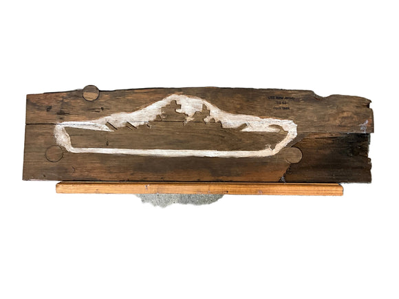 WW II Teak Sculpture ( 2.4ft ) Carved Battleship Silhouette