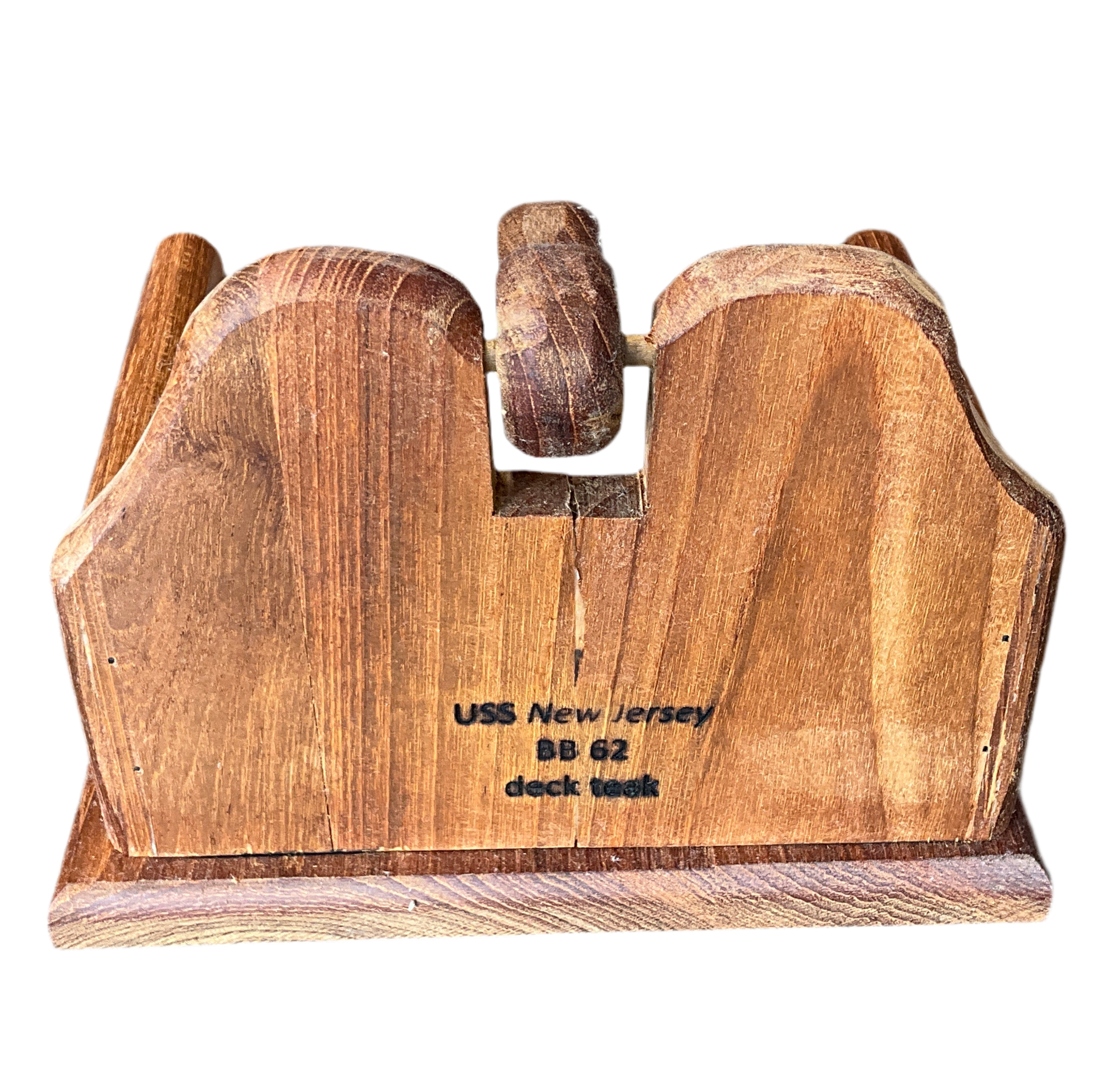 USS New Jersey Teak Deck Napkin Holder w/ Handle