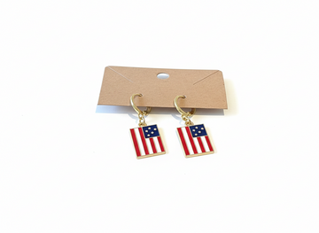 Gold Stainless Steel American Flag Earrings