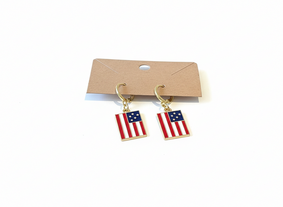 Gold Stainless Steel American Flag Earrings