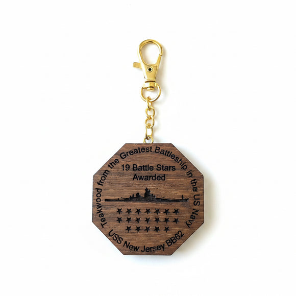 Authentic Battleship New Jersey Teak Fire Power for Freedom Key Chain (Cert. of Authenticity)
