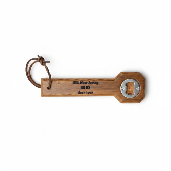 Battleship New Jersey BB-62 Modern Teak Paddle Style Bottle Opener (Square)
