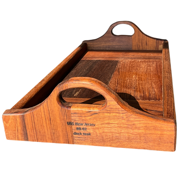 USS New Jersey Teak Deck Serving Tray (Dark Finish)