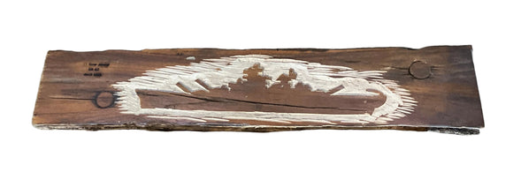 WW II Teak Sculpture ( 2.4ft ) Carved Battleship Silhouette