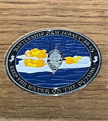 Hand Crafted Teak Navy Sign w/ Battleship Coin - 0