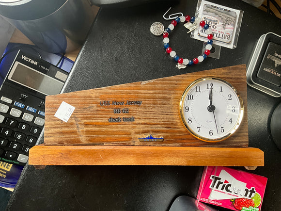 USS New Jersey (BB-62) Handcrafted 7x4 Teak Clock