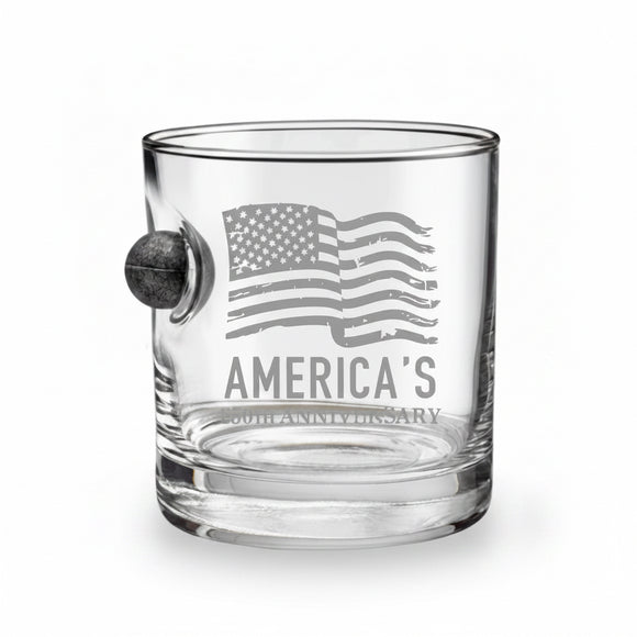 USS New Jersey (BB-62) Turrets Musket Ball Double-Etched Rocks Glass – America 250th Anniversary Edition