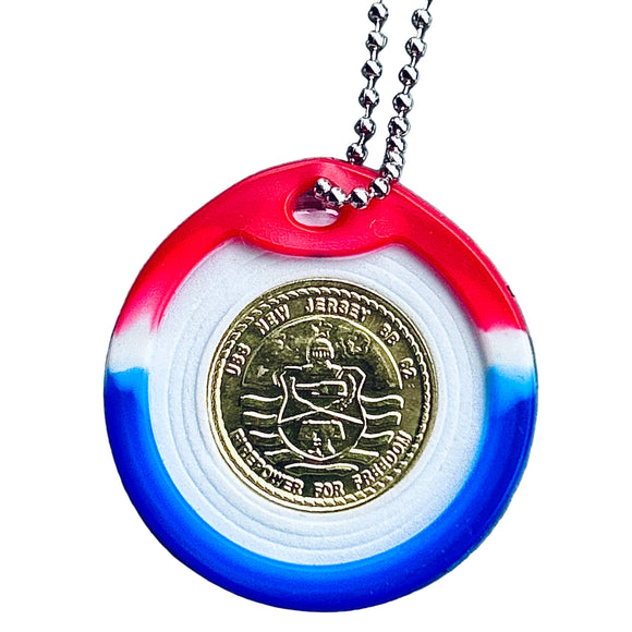 Battleship New Jersey Fire Power for Freedom  Coin Ornament — Red, White & Blue (Handmade in America)