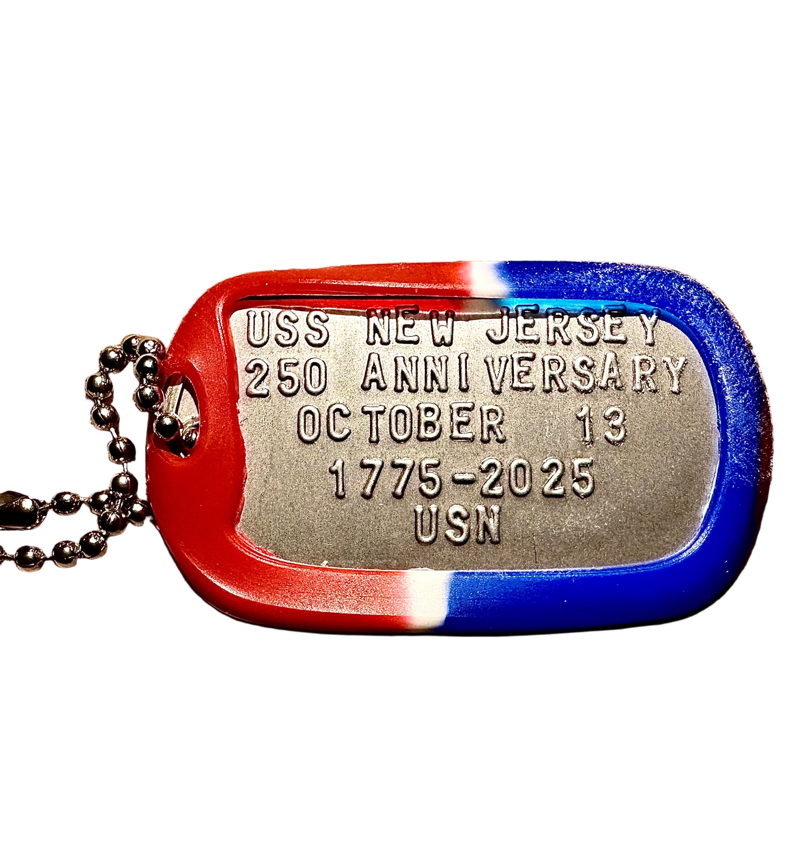 Battleship New Jersey "Navy 250 Anniversary" Dog Tag | American Pride Silencer | Silver