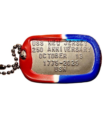 Battleship New Jersey "Navy 250 Anniversary" Dog Tag | American Pride Silencer | Silver
