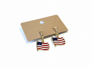 Gold Stainless Steel Waving American Flag Earrings