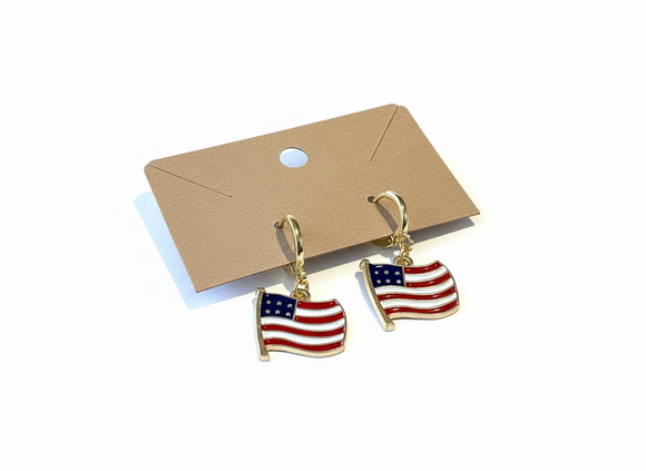 Gold Stainless Steel Waving American Flag Earrings