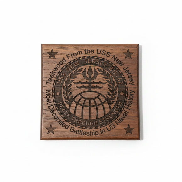 Wooden plaque with engraved text and design on a beige background