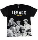 Black t-shirt with a graphic of historical figures and 'LEGACY BB-62' text.