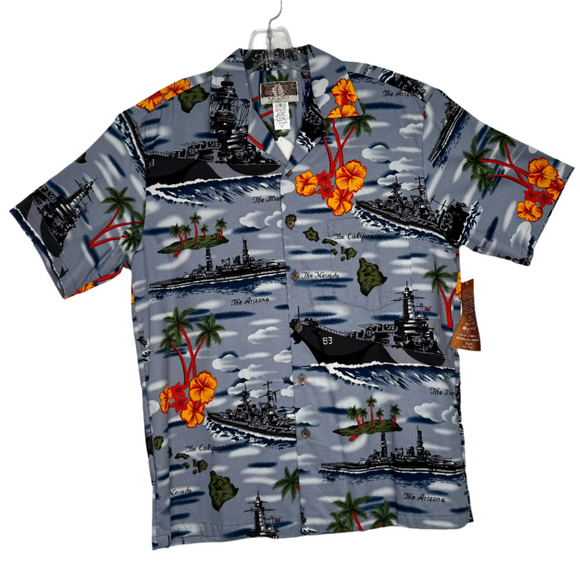 Battleship Men's Hawaiian Shirt (Grey)