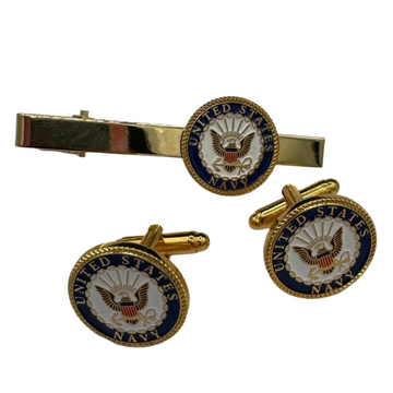 Battleship New Jersey BB-62 Navy Tie Bar and Cufflink Set
