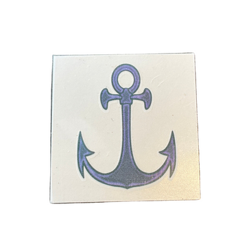 Blue anchor design on a beige square background