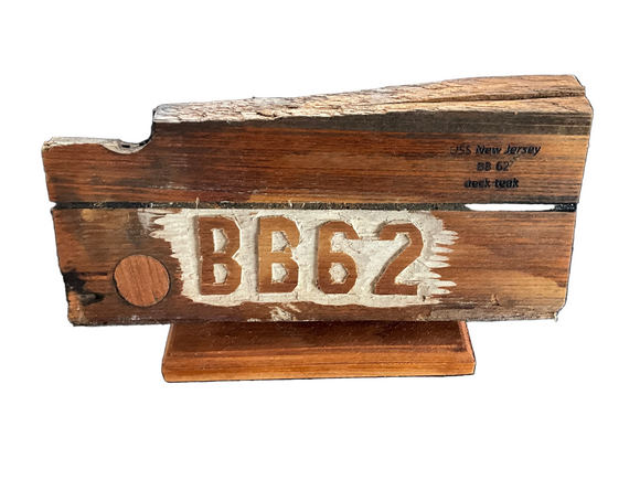 BB-62 Battle-Scarred Teak Display Authentic USS New Jersey Deck Wood