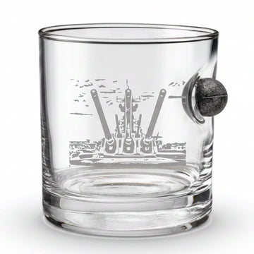 USS New Jersey (BB-62) Turrets Musket Ball Double-Etched Rocks Glass – America 250th Anniversary Edition