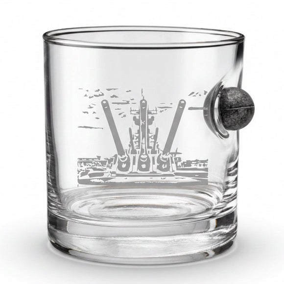 USS New Jersey (BB-62) Turrets Musket Ball Double-Etched Rocks Glass – America 250th Anniversary Edition